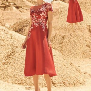Vestido midi bordado rojo 86052 de XM Collection