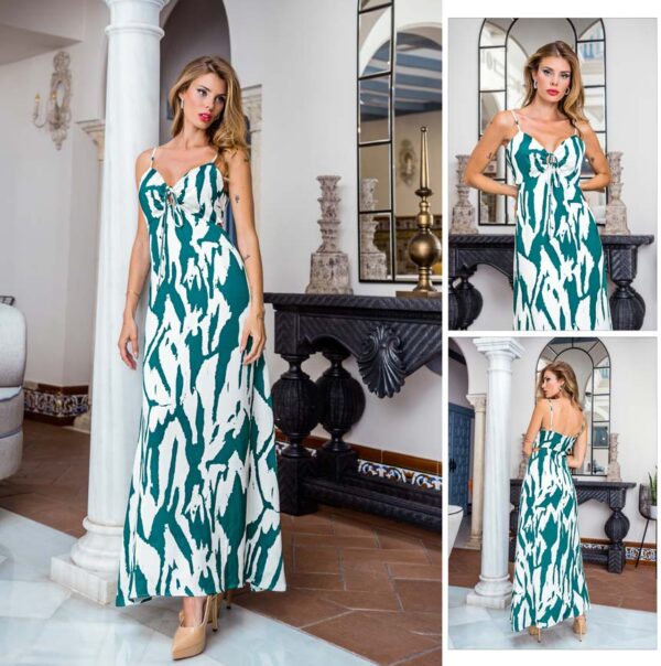 Vestido largo con tirantes verde y beige  PA2061 de Encandilata - Imagen 2