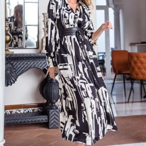 Vestido largo poliéster con cinturón piel PA2034 de Encandilata