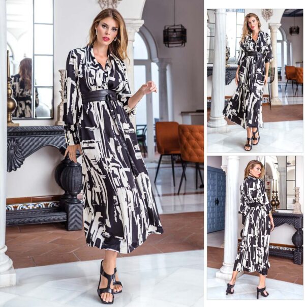 Vestido largo poliéster con cinturón piel PA2034 de Encandilata - Imagen 2