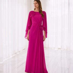 Vestido de fiesta largo gasa en magenta1G141 de Marfil Barcelona