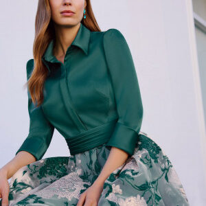 Vestido de fiesta largo en fil coupé jade 1GD6 de Marfil Barcelona