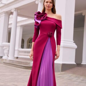 Vestido de fiesta crepé con georgette 1G06 de Marfil Barcelona