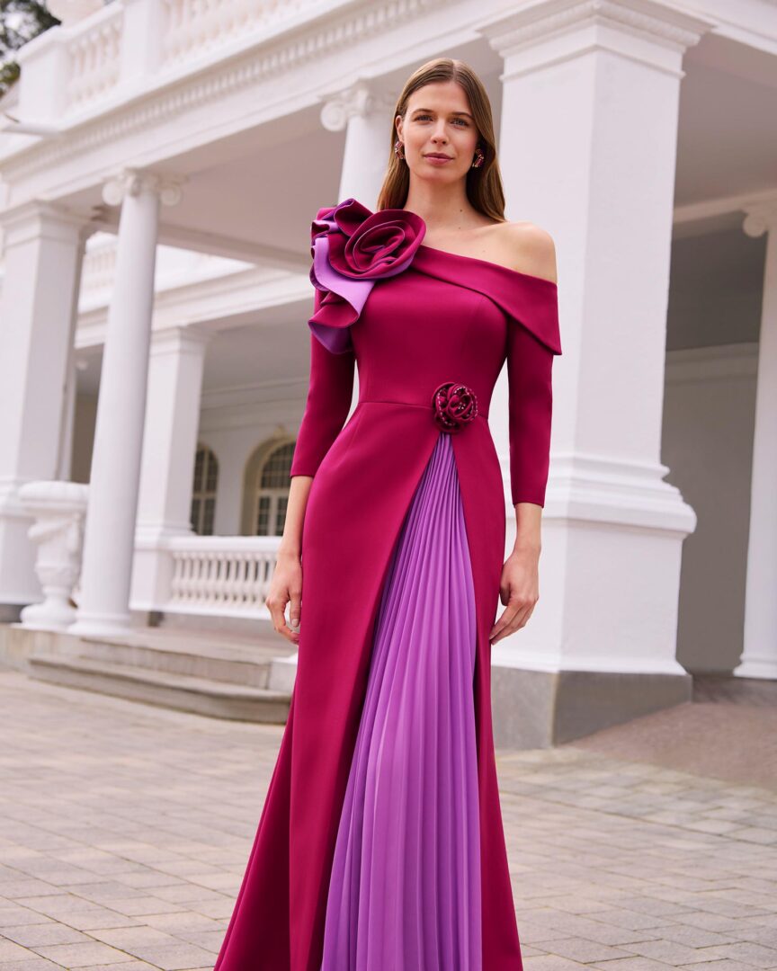 Vestido de fiesta crepé con georgette 1G06 de Marfil Barcelona