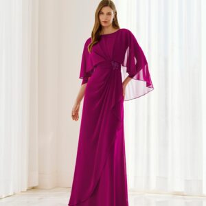 Vestido de fiesta buganvilla raso y gasa 1G42 de Marfil Barcelona