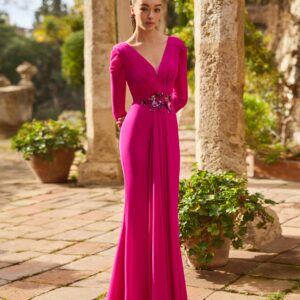 Vestido de fiesta buganvilla de gasa 1J42 de Marfil Barcelona