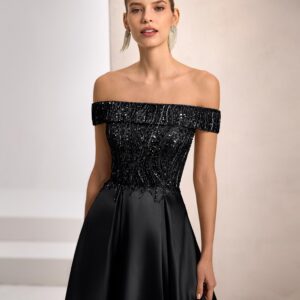 Vestido de fiesta negro escote barco mikado 1J68 de Marfil Barcelona