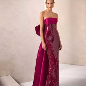 Vestido de fiesta largo lentejuelas y tafetán 1JB7 de Marfil Barcelona