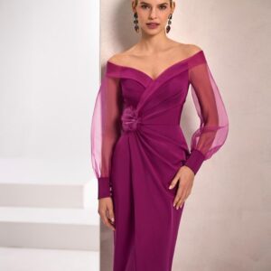 Vestido de fiesta midi crepe y satén 1JK1 de Marfil Barcelona