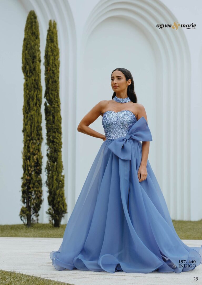 Vestido largo de fiesta lazo 197-440 de Agnes Marie Couture