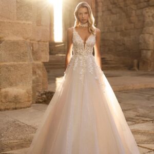 Vestido de novia línea A de tul glitter 2N129 Perseo de Adriana Alier