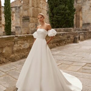 Vestido de novia en mikado 2N143 Pluton de Adriana Alier