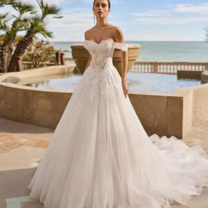 Vestido de novia con corset y tul 2S127 Fineya de Luna Novias