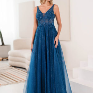Vestido de fiesta de tul brillante 0965 Glitter Ice Blue de Christian Koehlert