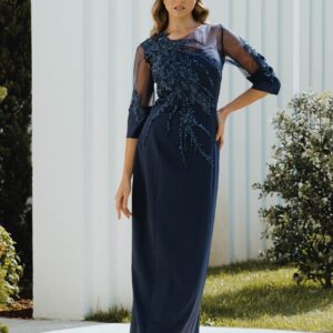 Vestido largo de fiesta negro 241-470 de Agnes Marie Couture