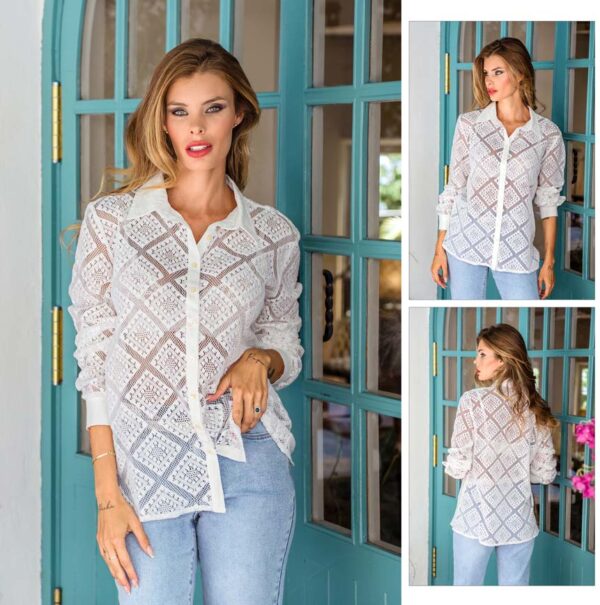 Camisa de algodón con encaje PA2029 de Encandilata - Imagen 2