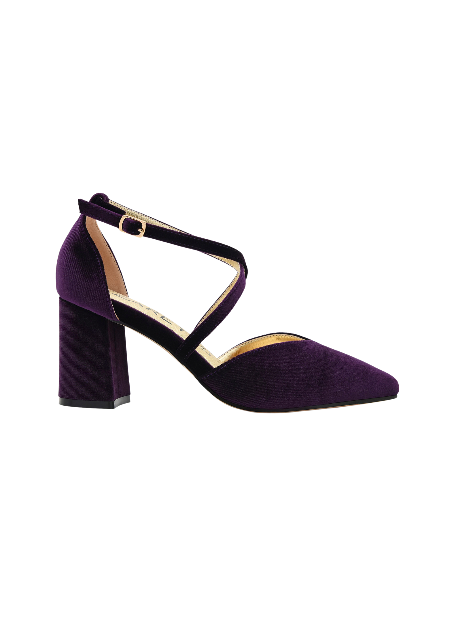 SALÓN MORADO DE TERCIOPELO TACÓN ANCHO Y TIRAS - Imagen 3
