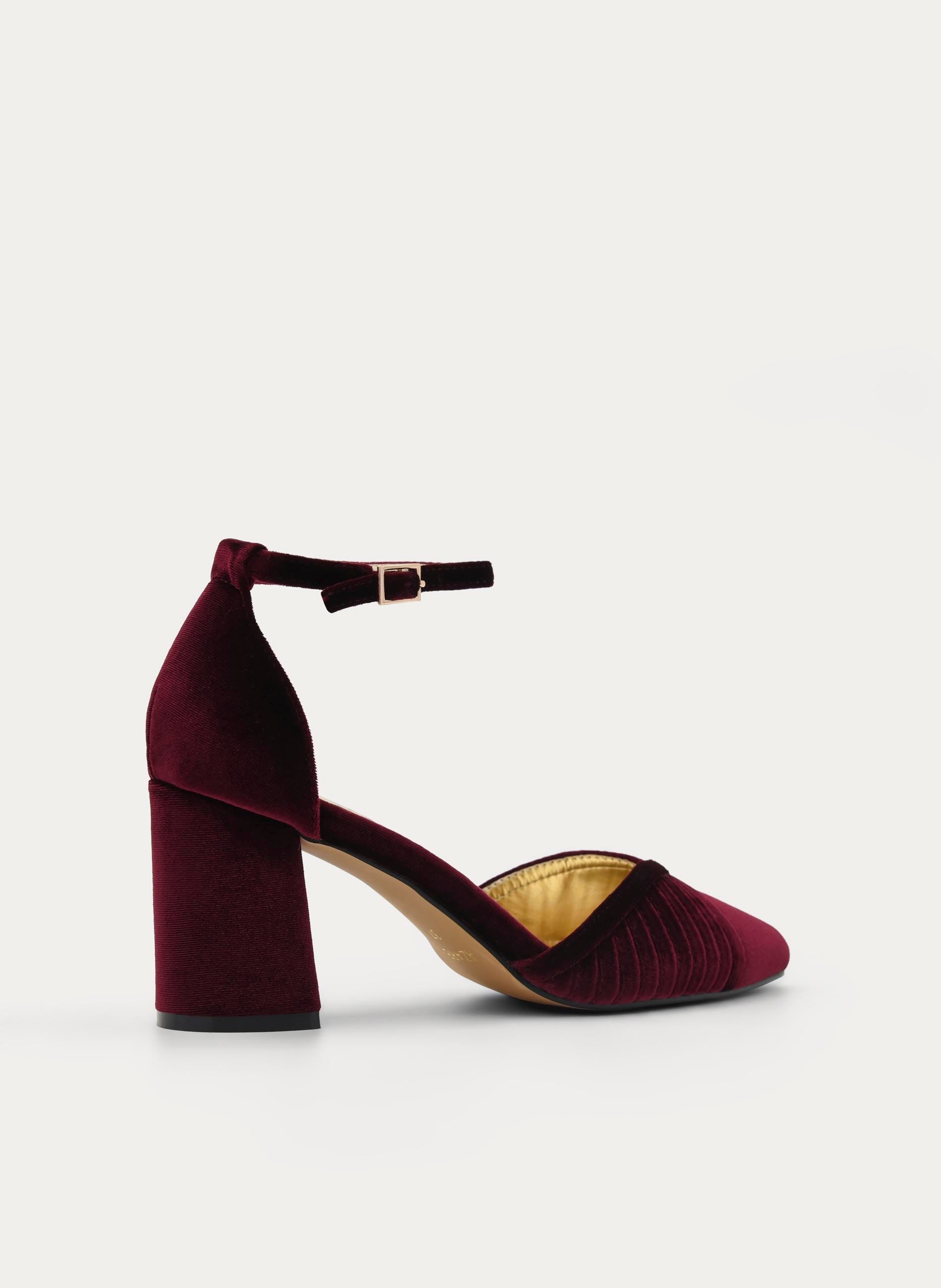 ZAPATOS DE SALÓN DE TERCIOPELO BURDEOS CON CORREA - Imagen 4