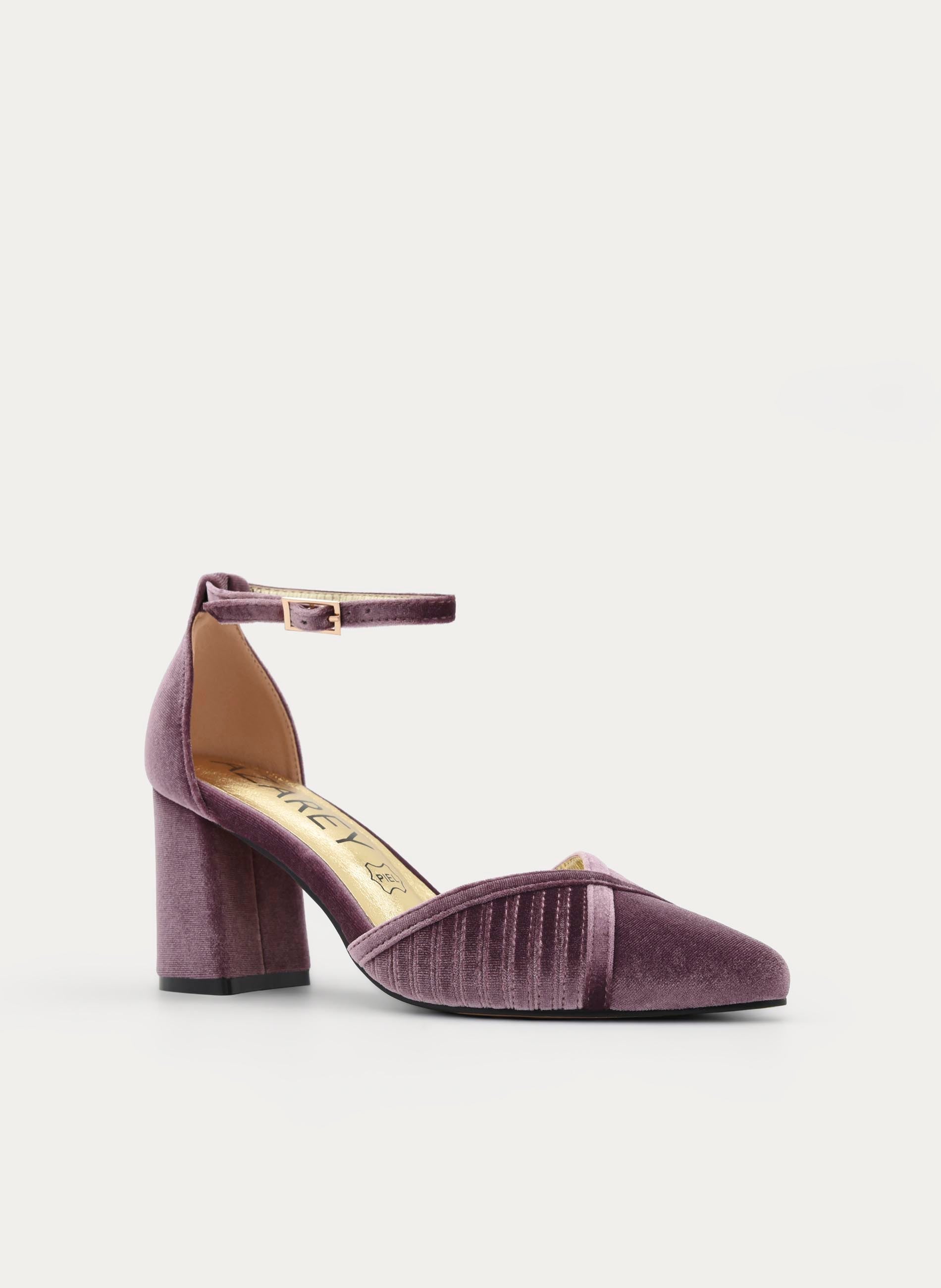 ZAPATOS DE SALÓN DE TERCIOPELO MALVA CON CORREA - Imagen 2