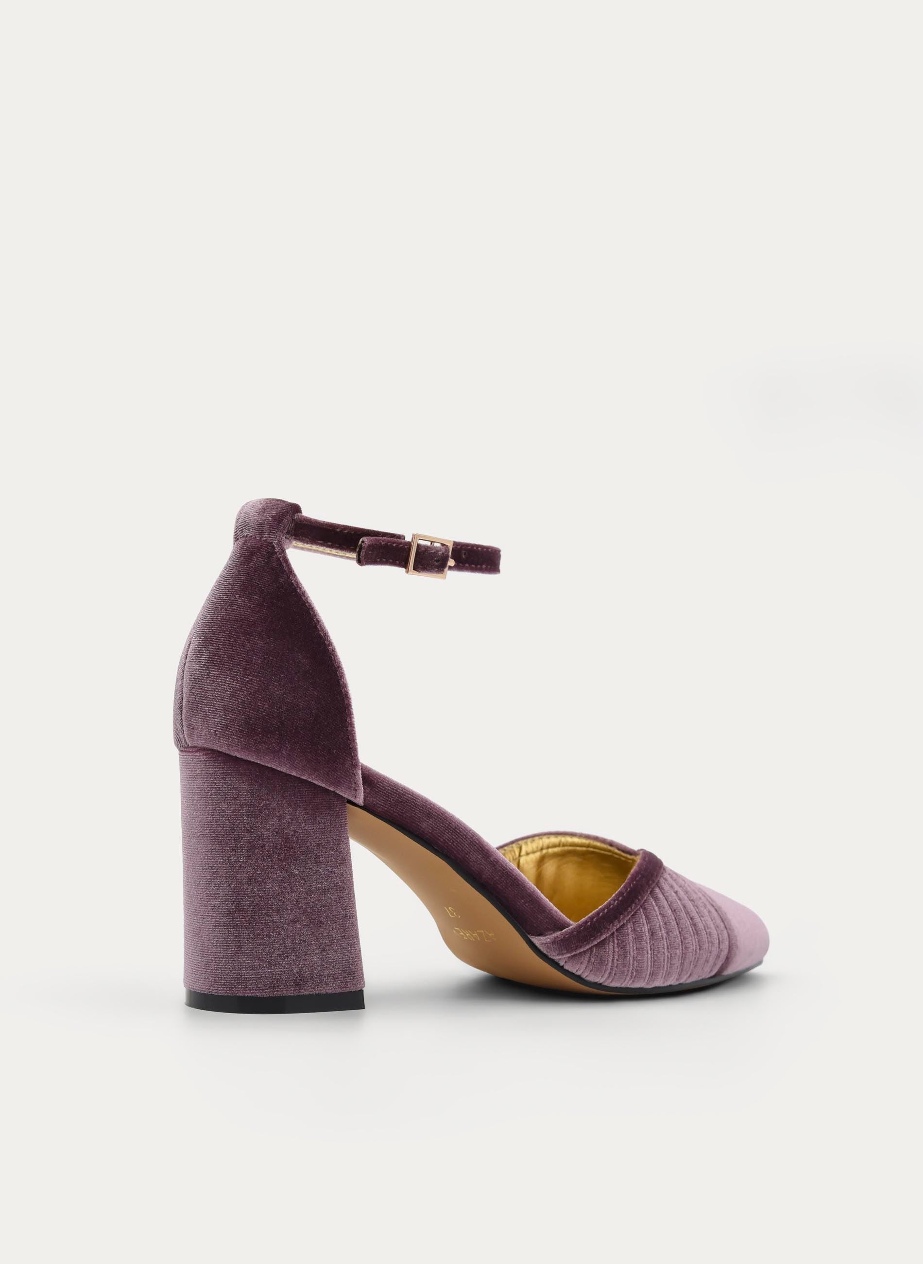 ZAPATOS DE SALÓN DE TERCIOPELO MALVA CON CORREA - Imagen 4