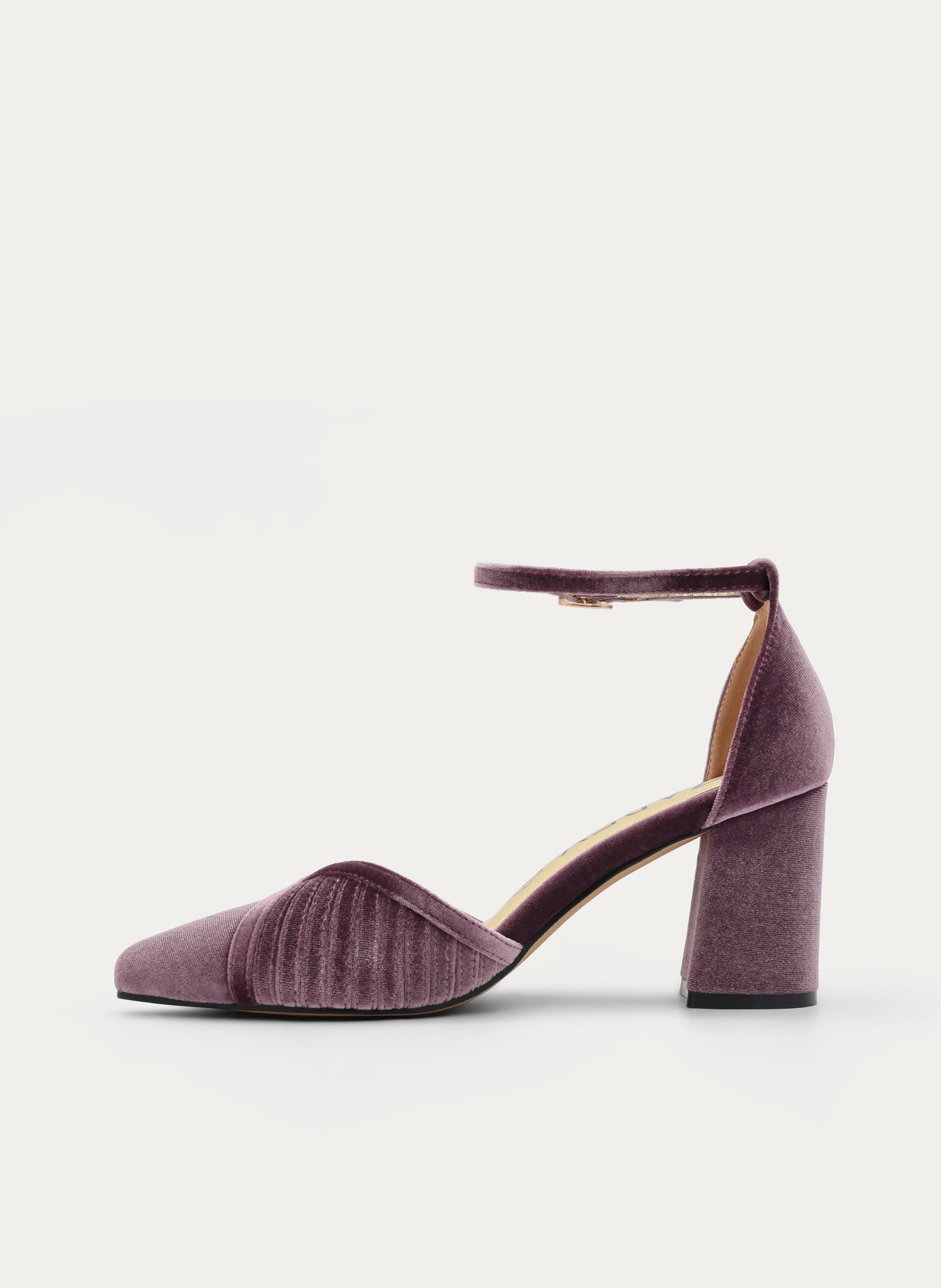 ZAPATOS DE SALÓN DE TERCIOPELO MALVA CON CORREA - Imagen 5