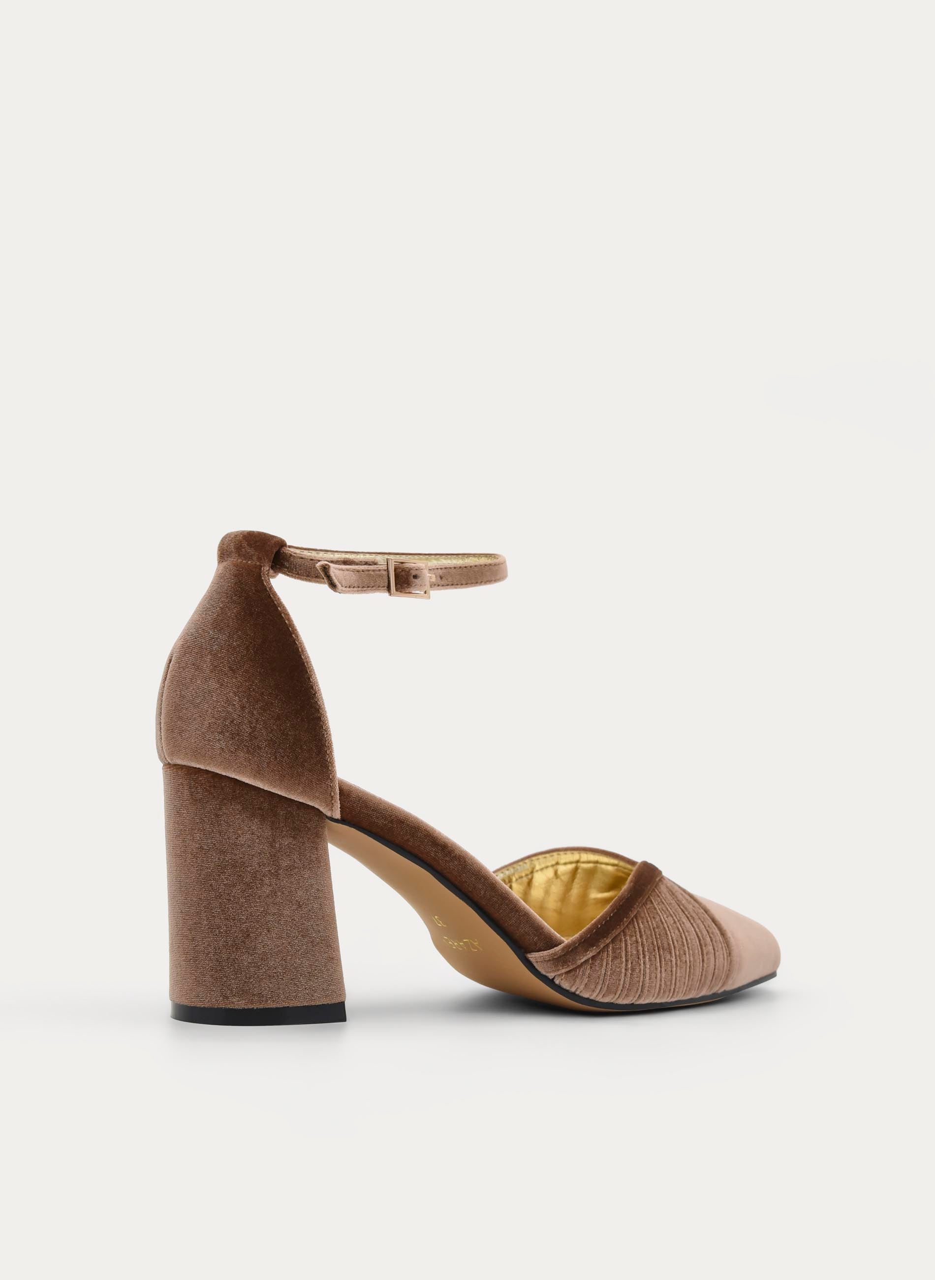 ZAPATOS DE SALÓN DE TERCIOPELO TAUPE CON CORREA - Imagen 4