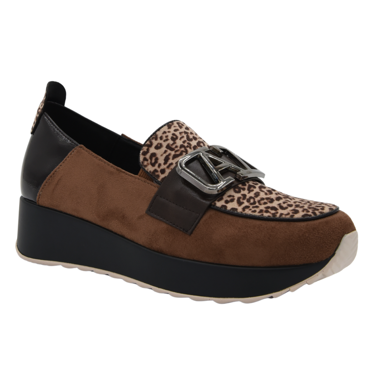 MOCASÍN MARRÓN LEOPARDO CUÑA ADORNO METÁLICO - Imagen 4