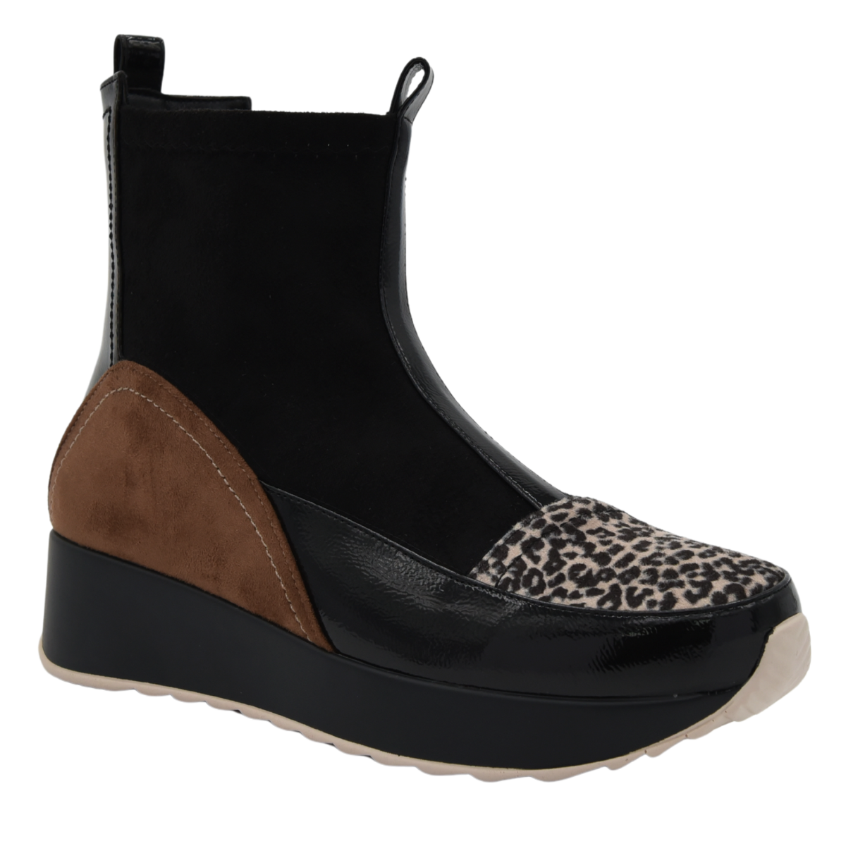BOTÍN NEGRO LEOPARDO CUÑA DEPORTIVO - Imagen 3