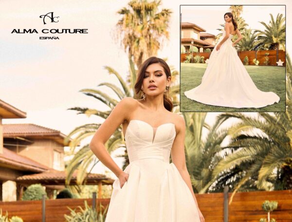 Vestido blanco de fiesta AC2559 de Alma Couture - Imagen 2