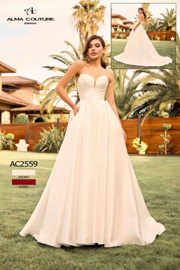 Vestido blanco de fiesta AC2559 de Alma Couture