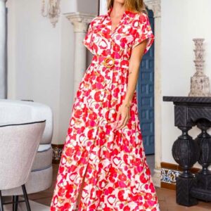 Vestido largo con botones y cinturón floral PA2057 de Encandilata