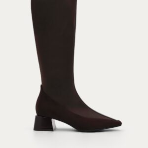 BOTA ALTA MARRÓN DE TACÓN ANCHO Y PUNTA FINA