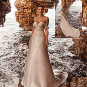Vestido de novia flores bordadas sin mangas 685 de Alma Couture