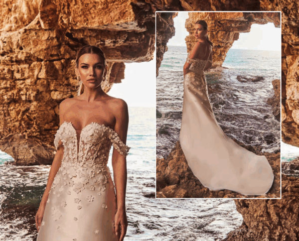 Vestido de novia flores bordadas sin mangas 685 de Alma Couture - Imagen 2