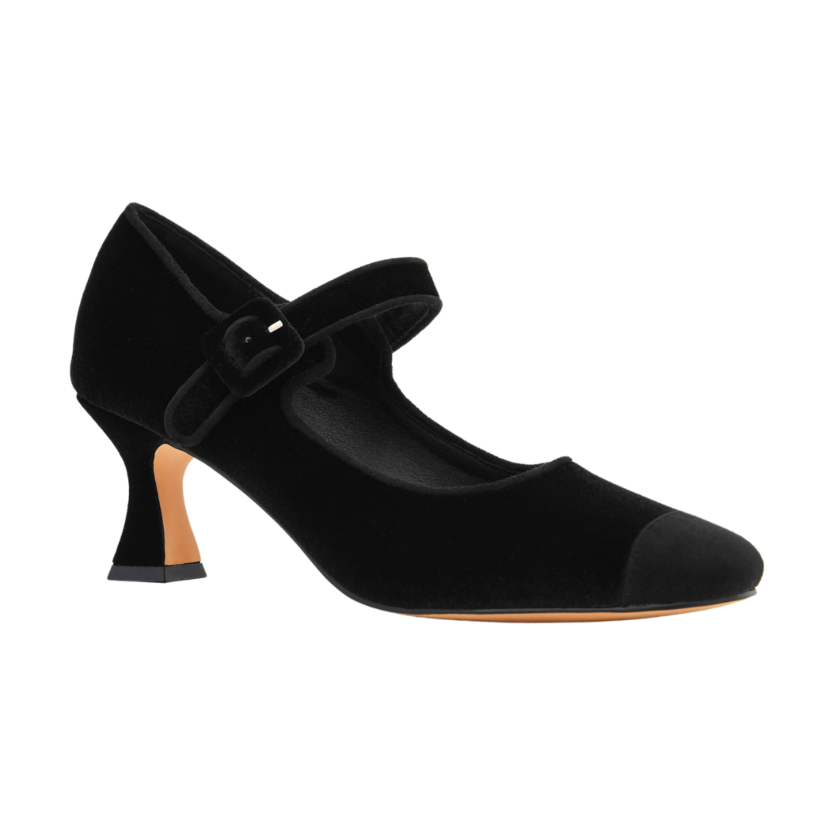 ZAPATO MERCEDITAS DE TERCIOPELO NEGRO TACÓN MEDIO - Imagen 3