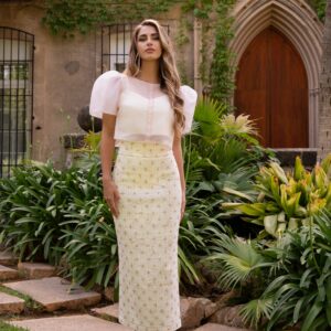 Vestido de tweed y organza Maira de Silvia Navarro