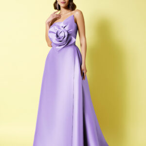Vestido largo en mikado berenjena Frambuesa 026 de Rosa Rueda