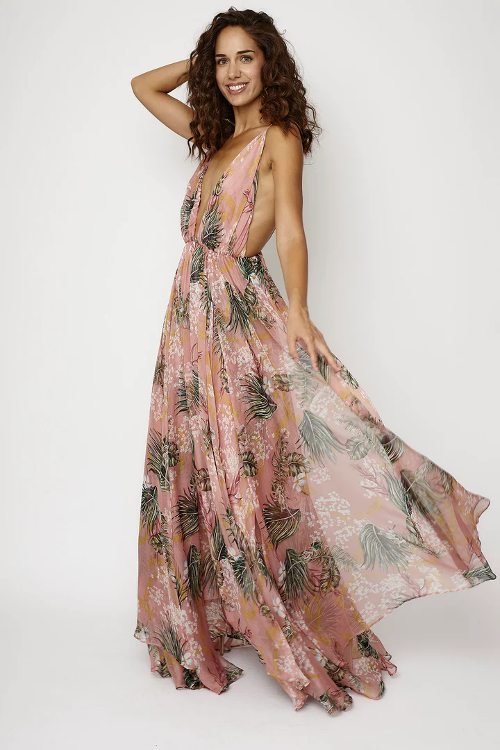 Alegrarse Por separado Sofisticado Vestido largo túnica en gasa floral de Philippa&Co • El Vestidor de Yolanda