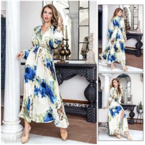Vestido largo plisado tonos azules PA2036 de Encandilata