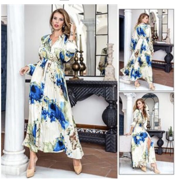 Vestido largo plisado tonos azules PA2036 de Encandilata