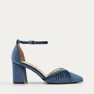 ZAPATOS DE SALÓN DE TERCIOPELO GRIS CON CORREA