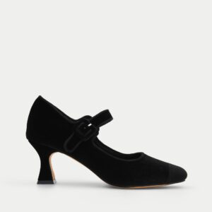 ZAPATO MERCEDITAS DE TERCIOPELO NEGRO TACÓN MEDIO