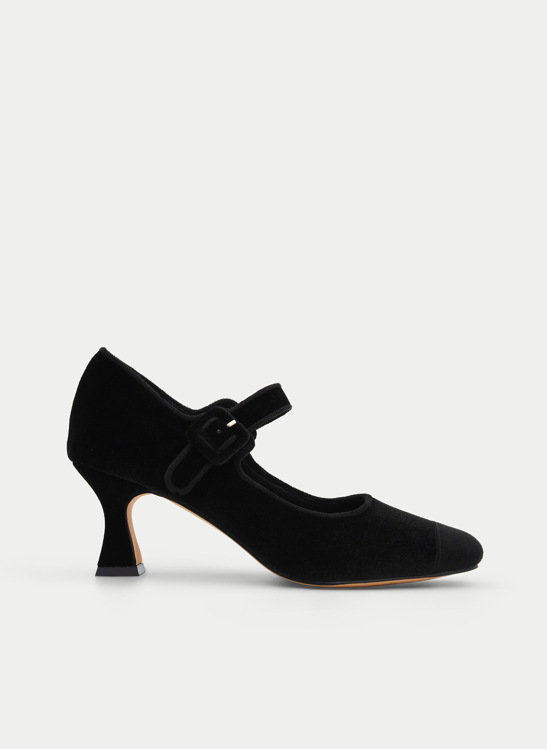 ZAPATO MERCEDITAS DE TERCIOPELO NEGRO TACÓN MEDIO
