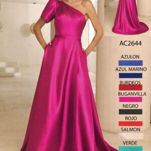 Vestido de fiesta escote asimétrico AC2644 de Alma Couture