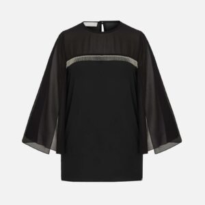 Túnica negra con mangas anchas y detalle de flecos 250049 de Scripta