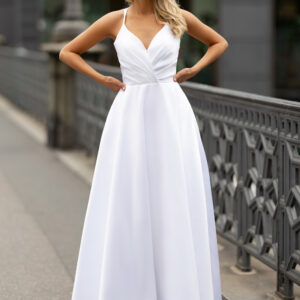 Vestido de novia blanco nieve evasé de mikado - ¡Elegancia y estilo combinados!