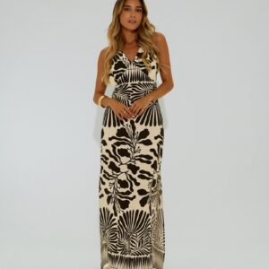 Vestido largo estampado con espalda cruzada 260116 de Scripta