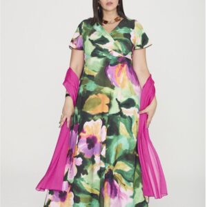 Vestido talla grande largo estampado de manga corta 25138 de SPG Woman