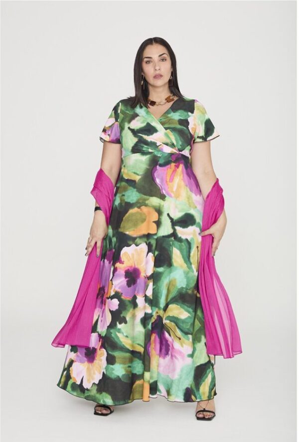 Vestido talla grande largo estampado de manga corta 25138 de SPG Woman